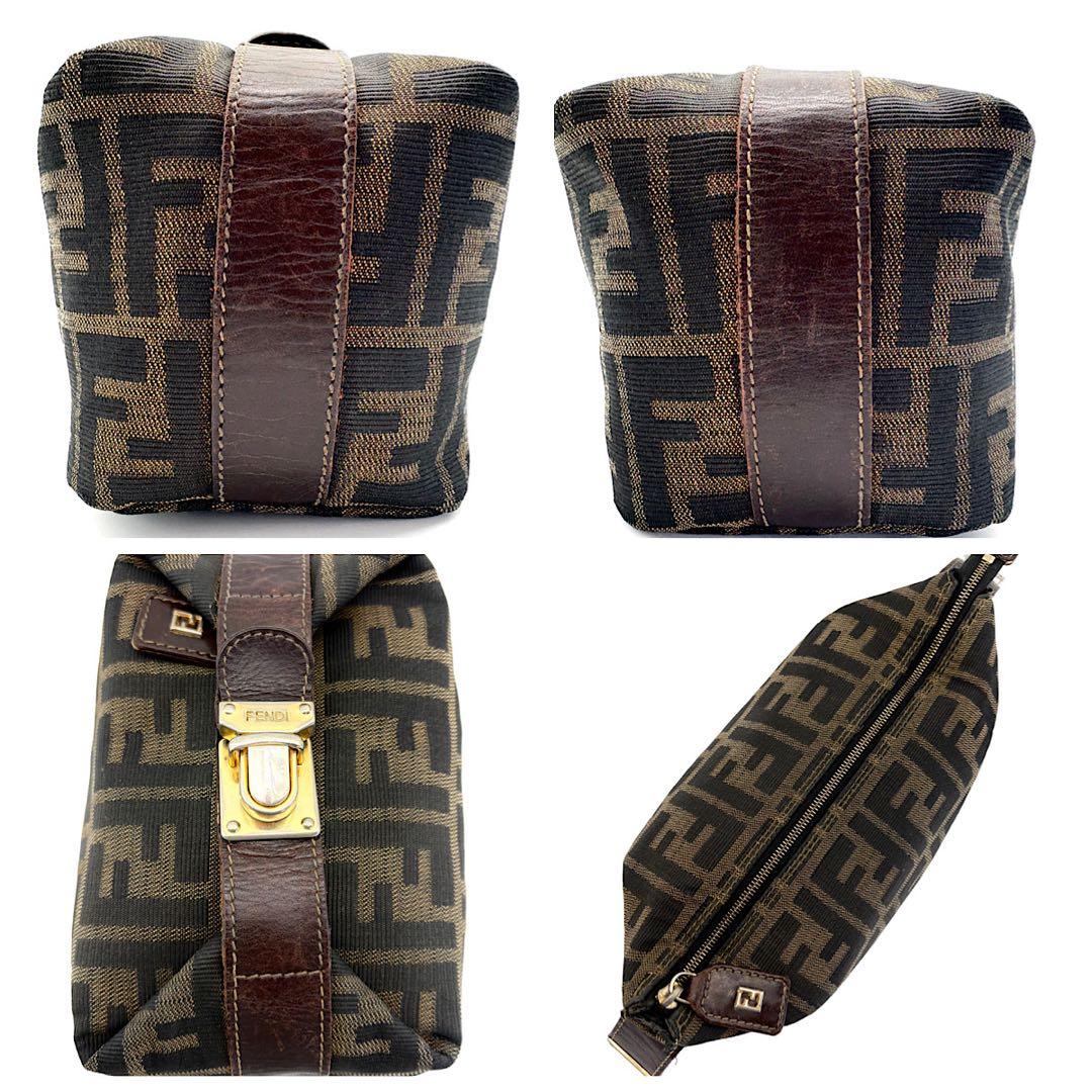 【美品】FENDI　アクセサリーポーチ　ロック金具　ゴールド　ズッカ　FF柄