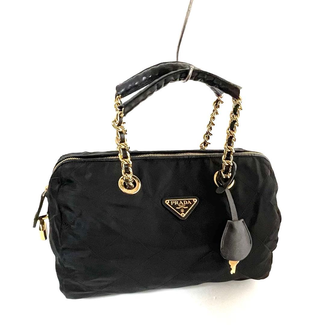 【極美品〜美品】プラダ キルティング ハンドバッグ ナイロン×サフィアーノレザー