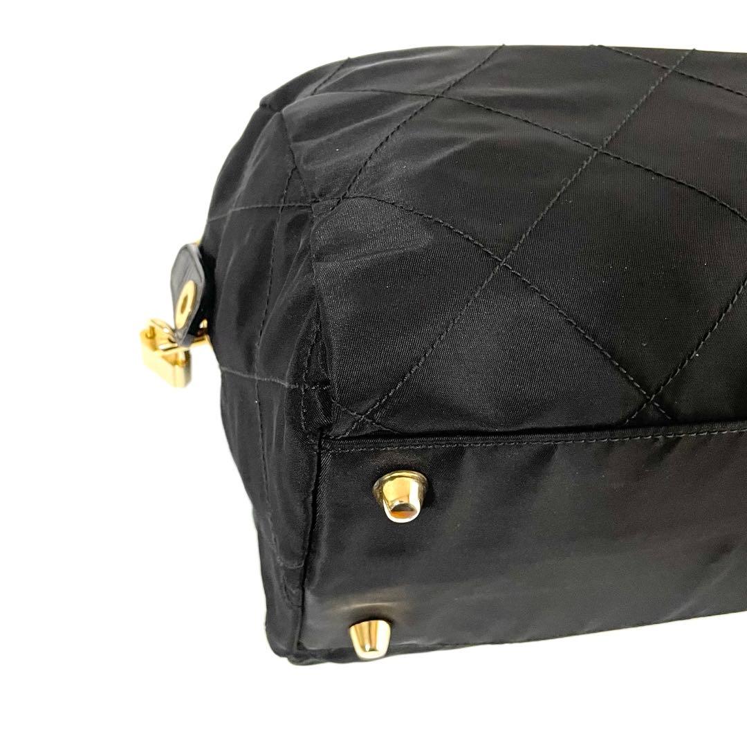 【極美品〜美品】プラダ キルティング ハンドバッグ ナイロン×サフィアーノレザー