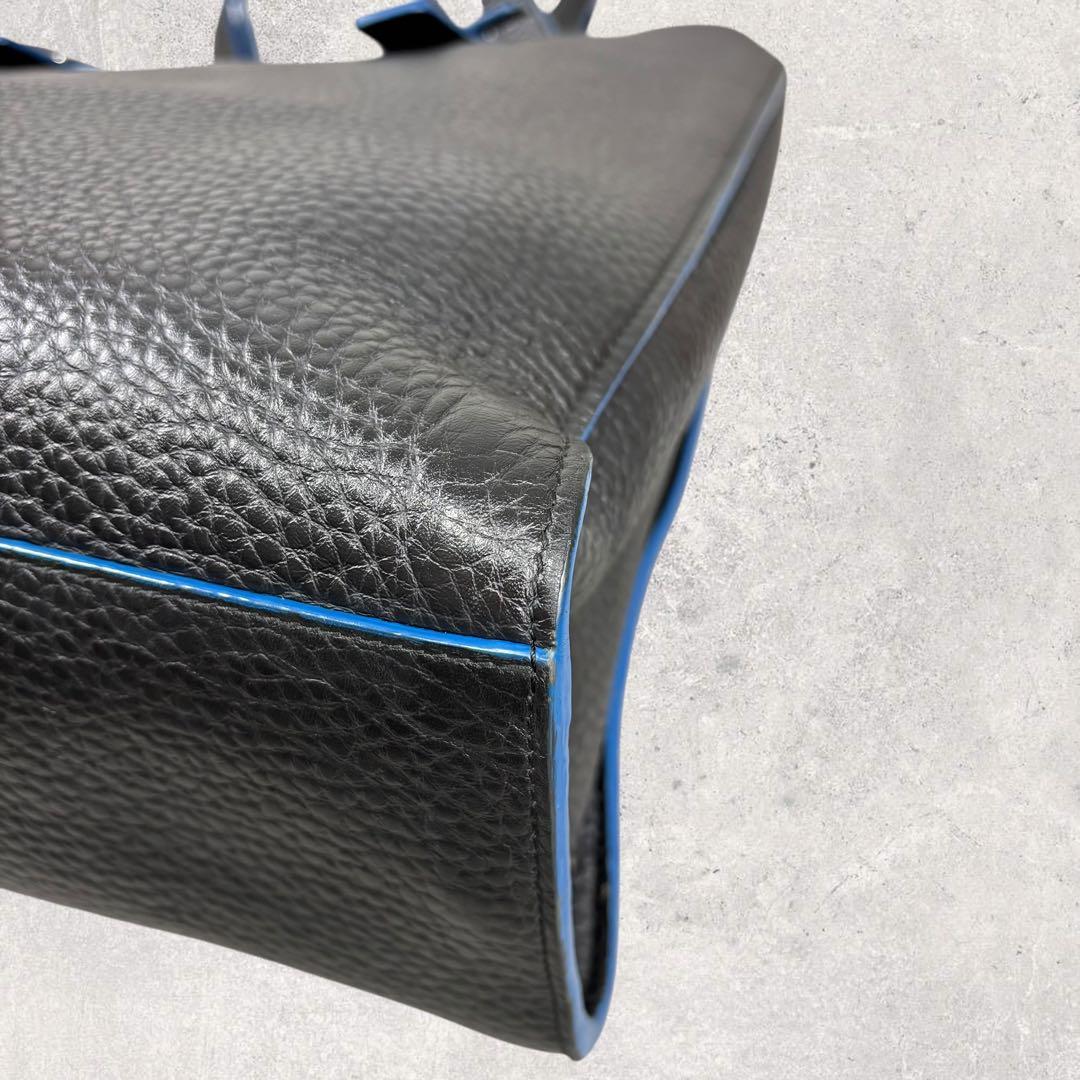 ホーネットフルラ ジョーヴェ レザー トートバッグ ハンドバッグ　黒×青