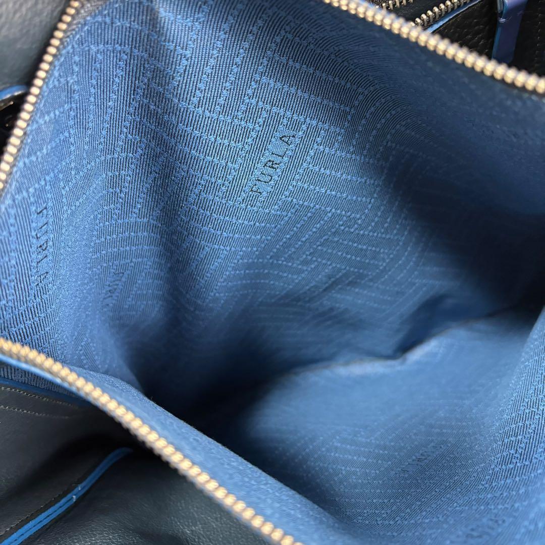 ホーネットフルラ ジョーヴェ レザー トートバッグ ハンドバッグ　黒×青