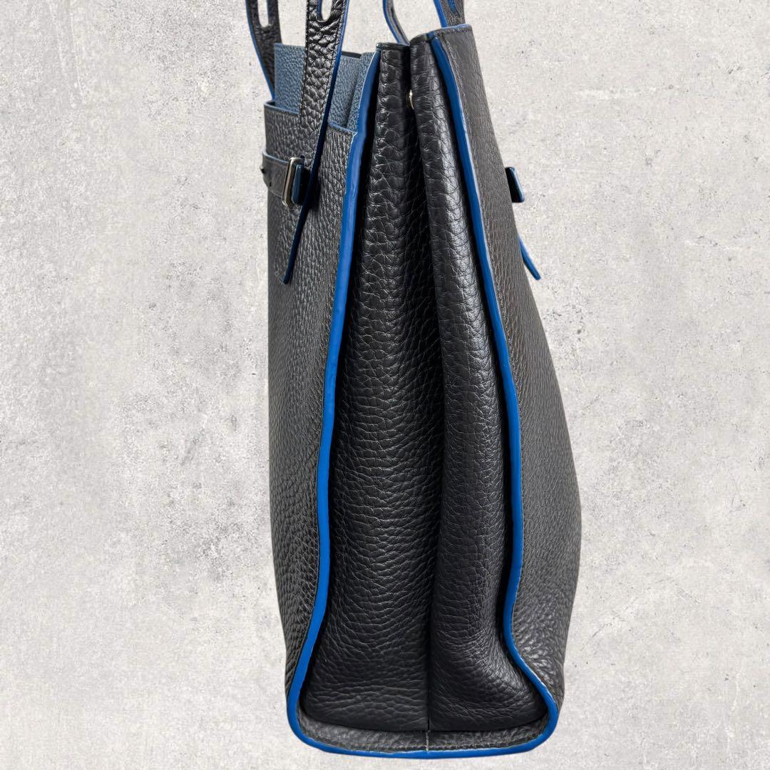 ホーネットフルラ ジョーヴェ レザー トートバッグ ハンドバッグ　黒×青