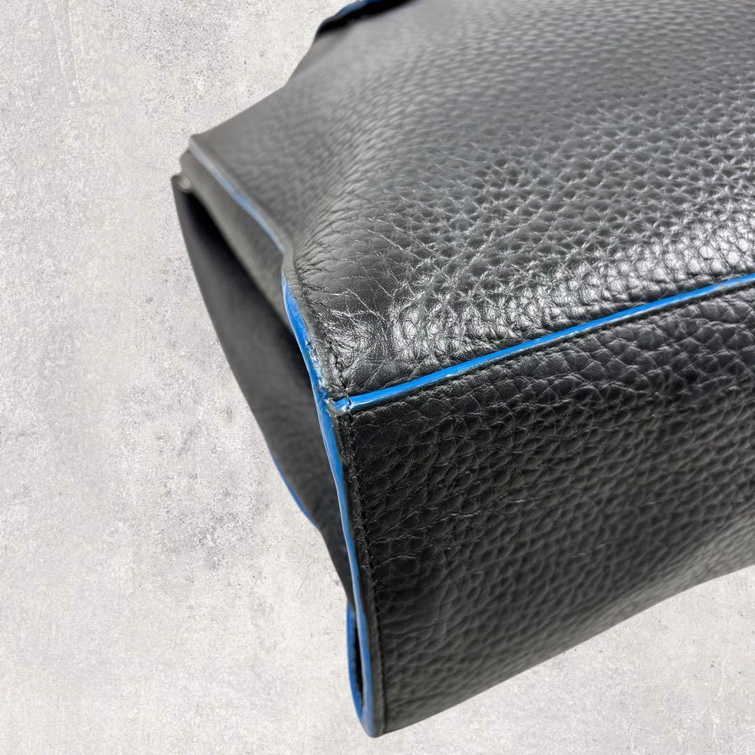 ホーネットフルラ ジョーヴェ レザー トートバッグ ハンドバッグ　黒×青