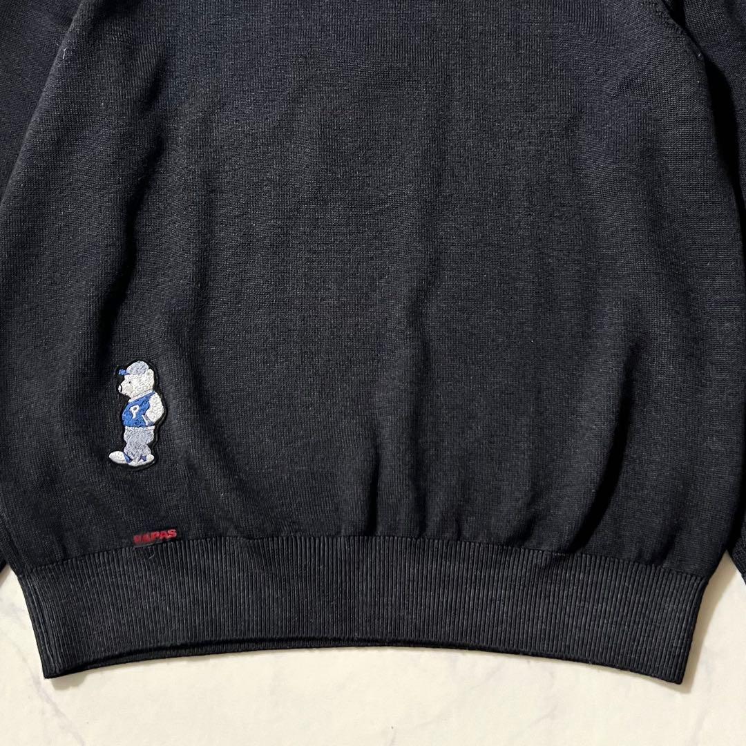 美品パパス 2024年製 ニット 刺繍ロゴ クマ ウール チャコールグレー48