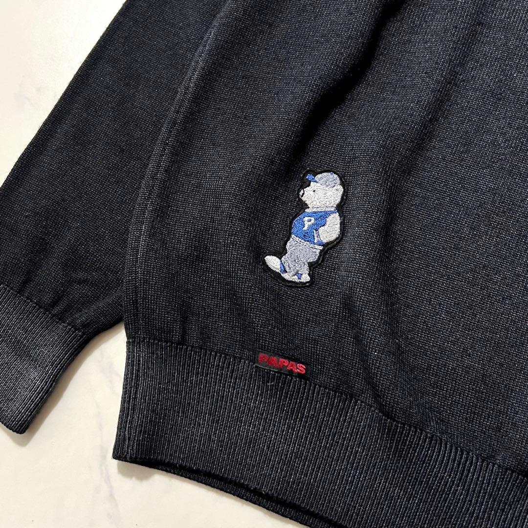 美品パパス 2024年製 ニット 刺繍ロゴ クマ ウール チャコールグレー48