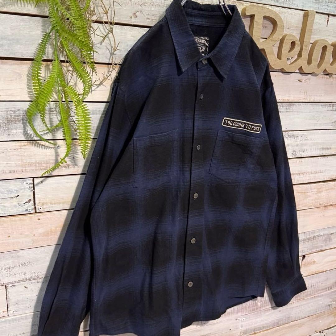 RADIALL ラディアル オンブレチェックシャツ XL ワッペン 刺繍