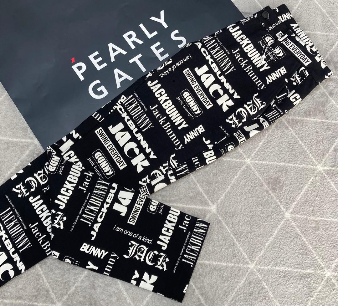 新品 パーリーゲイツ ジャックバニー ツイル 総柄テーパードパンツ(4)M/黒