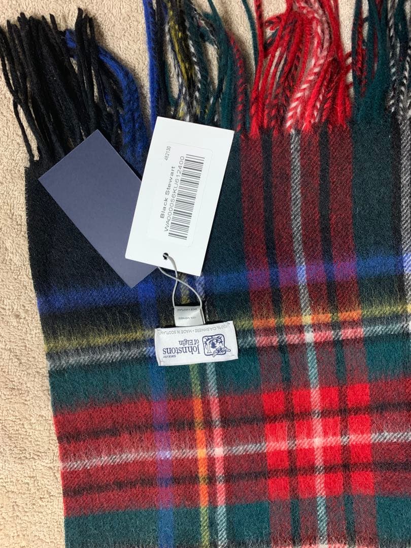 m*e様 美品 ジョンストンズ カシミヤ大判ストール ブラックスチュアート