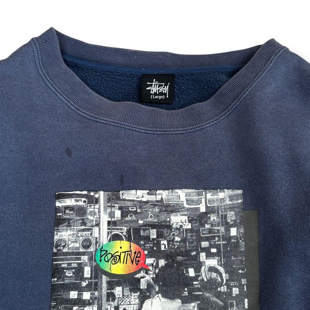 90s OLD STUSSY グラフィック スウェット フェード ネイビー L