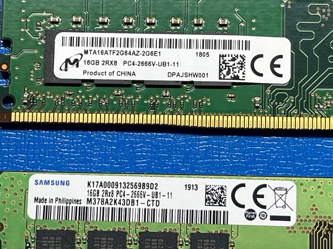 SAMSUNG、Micron DDR4 32GB 2666V