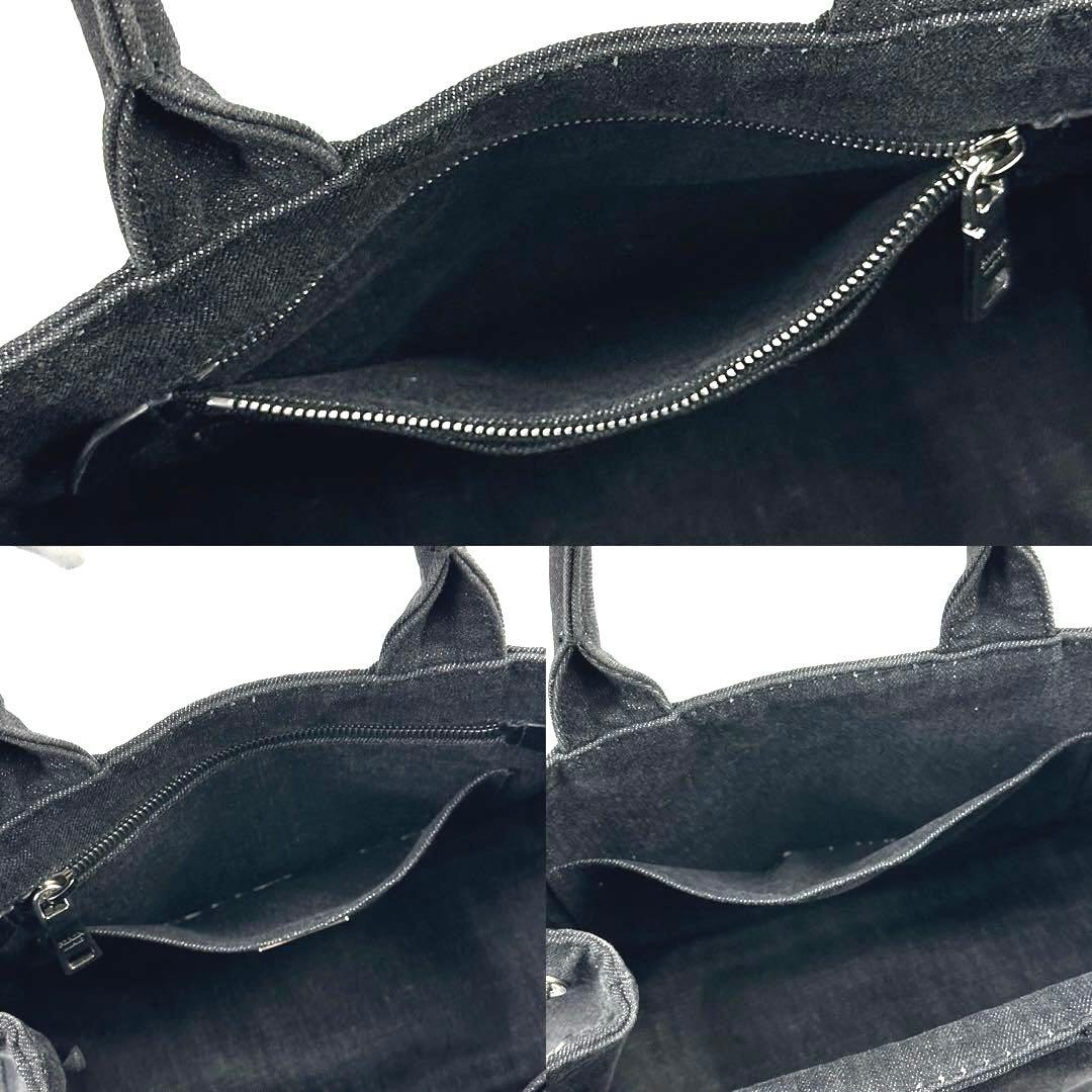 【美品】プラダ　カナパ　ハンドバッグ　三角ロゴ　シルバー金具　デニム　ブラック
