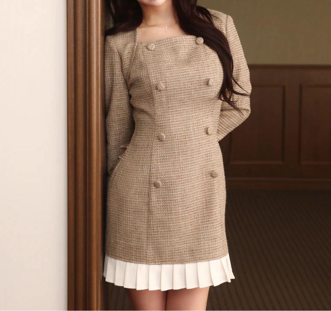 ダーリッチ　プリーツドッキングツイードミニワンピース