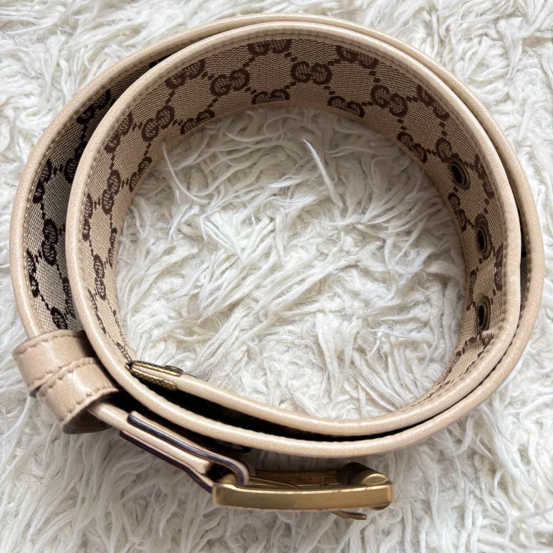 美品　グッチ GUCCI ベルト GGキャンパス 109327 ゴールド金具