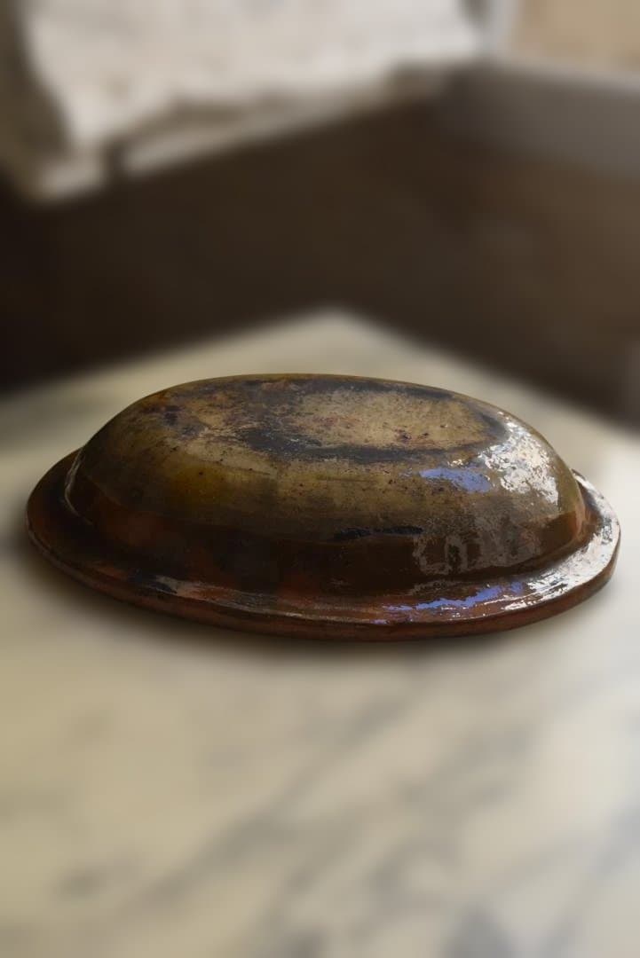 フランス19世紀　茶釉オーバル深皿　西洋民藝　古道具坂田