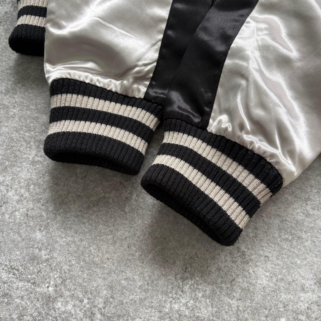 【PEANUTS】 ピーナッツ サテンスカジャン スヌーピー 刺繍 ブラック L