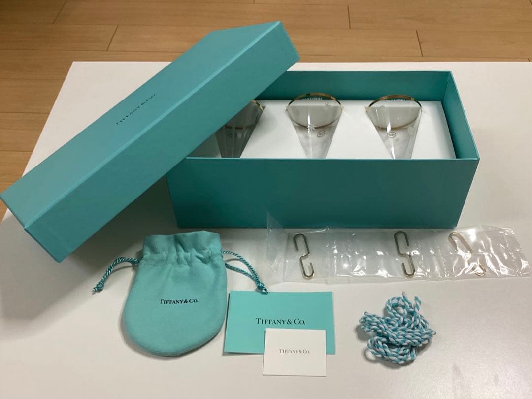 新品　ティファニー　ツリー　オーナメント　金縁　クリスタルガラス　3個セット