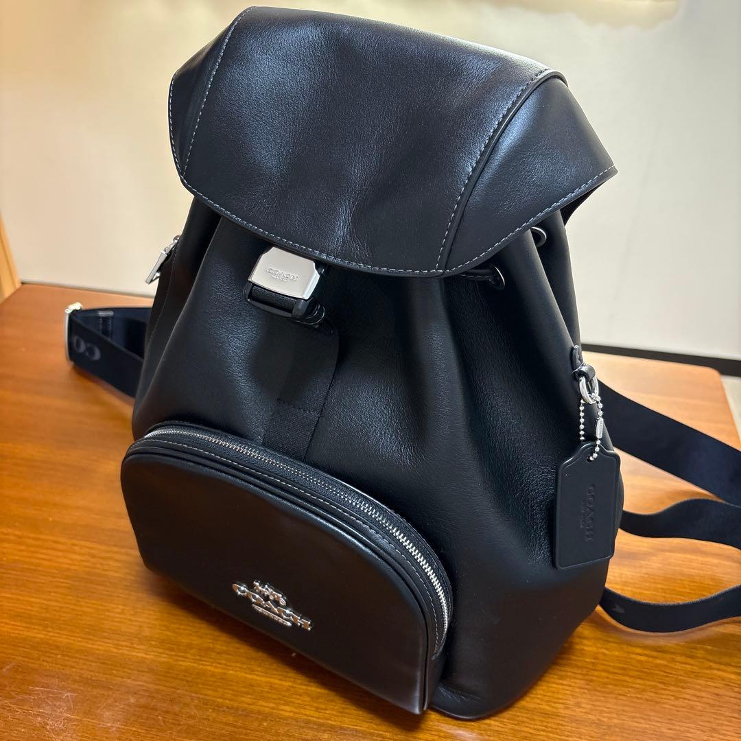 COACH 黒 巾着 レザー バックパック リュック ブラック CR100