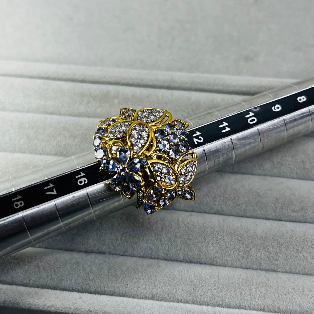 【美品】gstv ジュエリー　タンザナイト ホワイトジルコン リング　14号