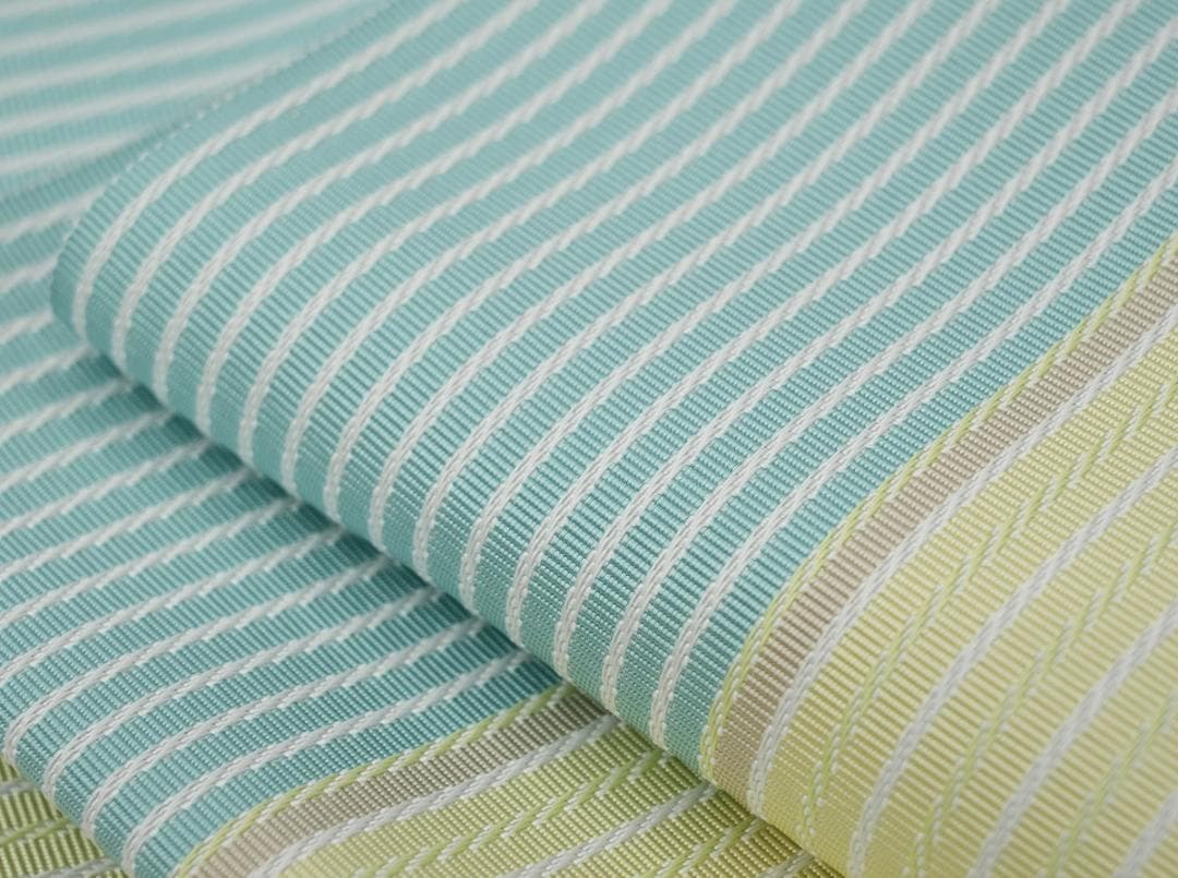 新品 博多帯 麻絹 単衣半幅帯 西村織物 ミントイエロー帯端かがり加工代込