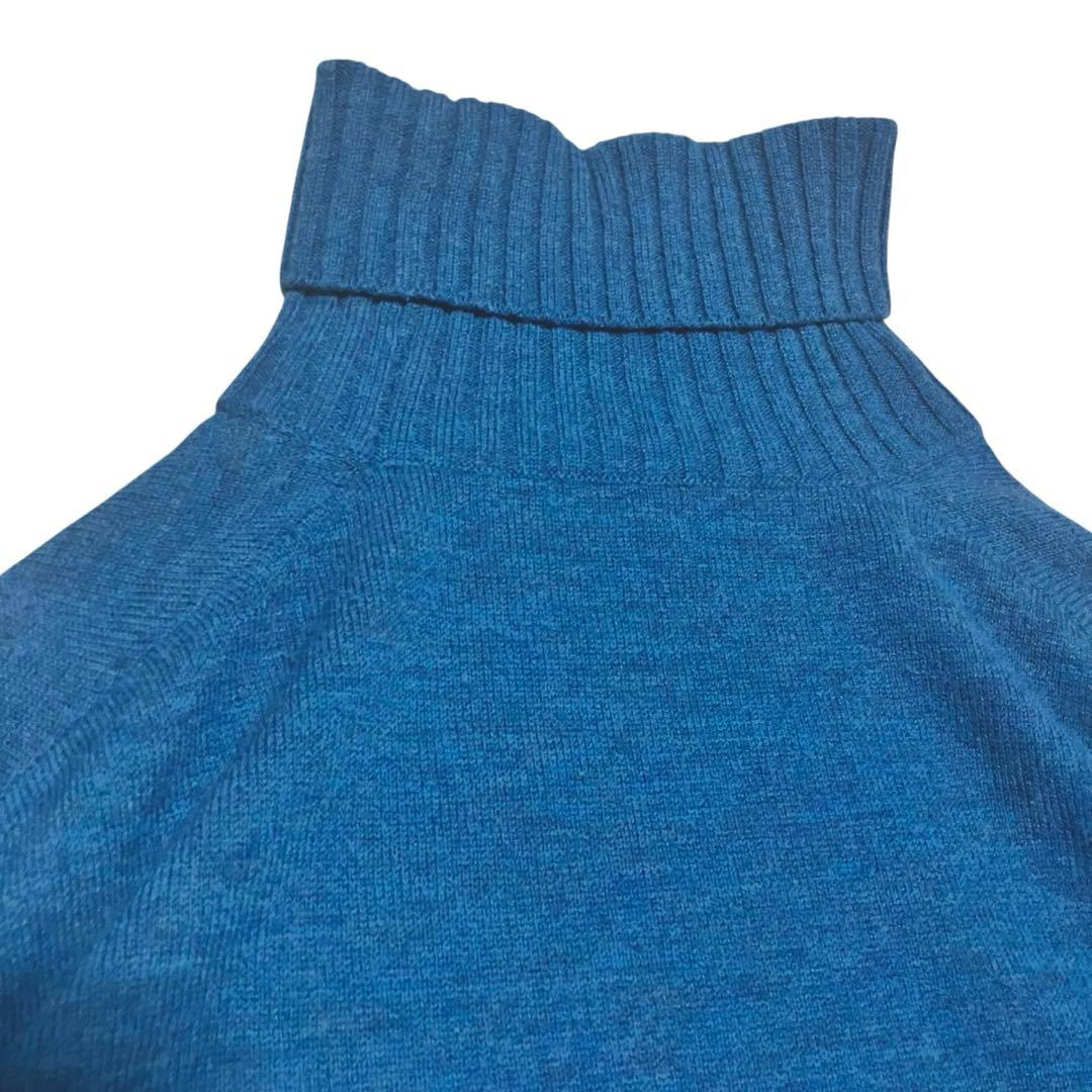 45R フロート縮絨　タートルネック　ニット L 3 ブルー R刺繍 45rpm