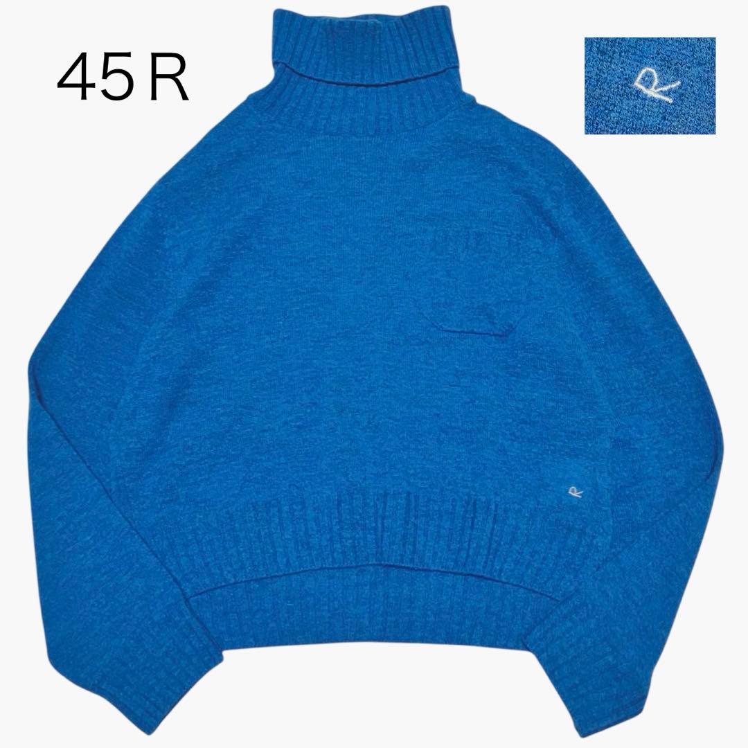 45R フロート縮絨　タートルネック　ニット L 3 ブルー R刺繍 45rpm