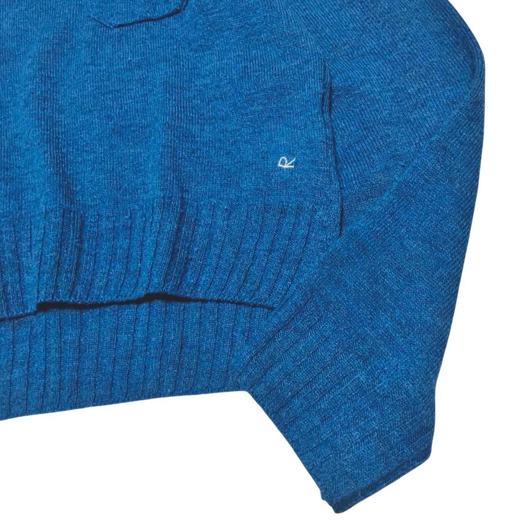 45R フロート縮絨　タートルネック　ニット L 3 ブルー R刺繍 45rpm