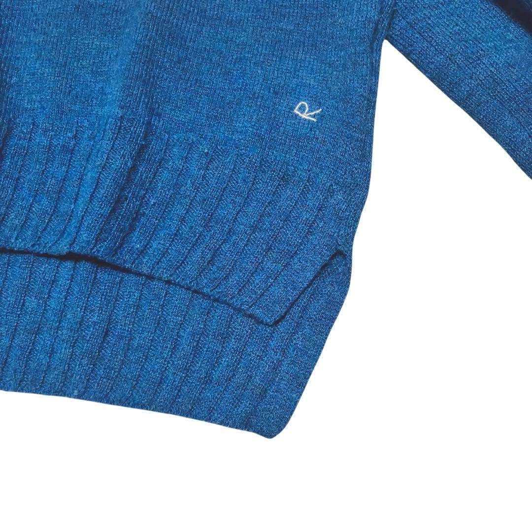 45R フロート縮絨　タートルネック　ニット L 3 ブルー R刺繍 45rpm