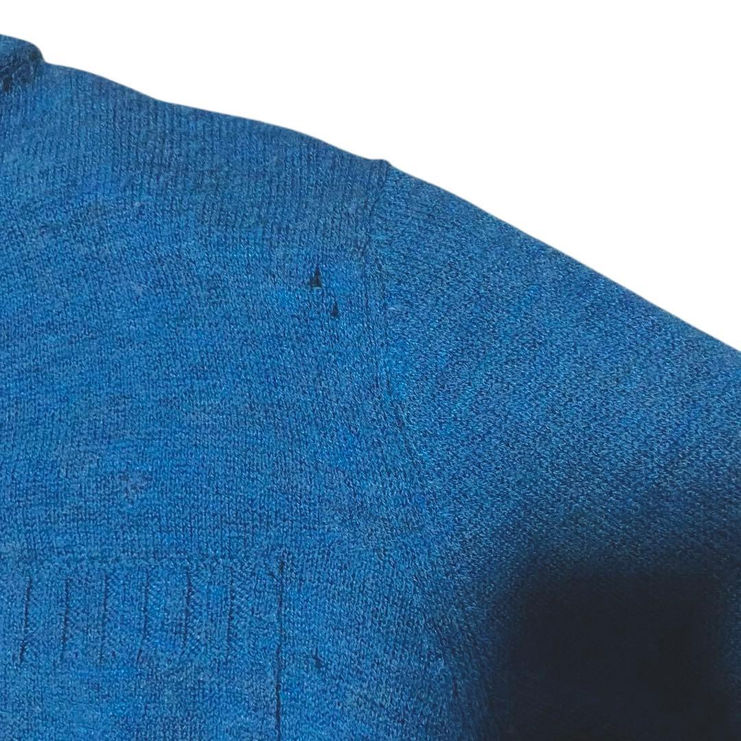 45R フロート縮絨　タートルネック　ニット L 3 ブルー R刺繍 45rpm