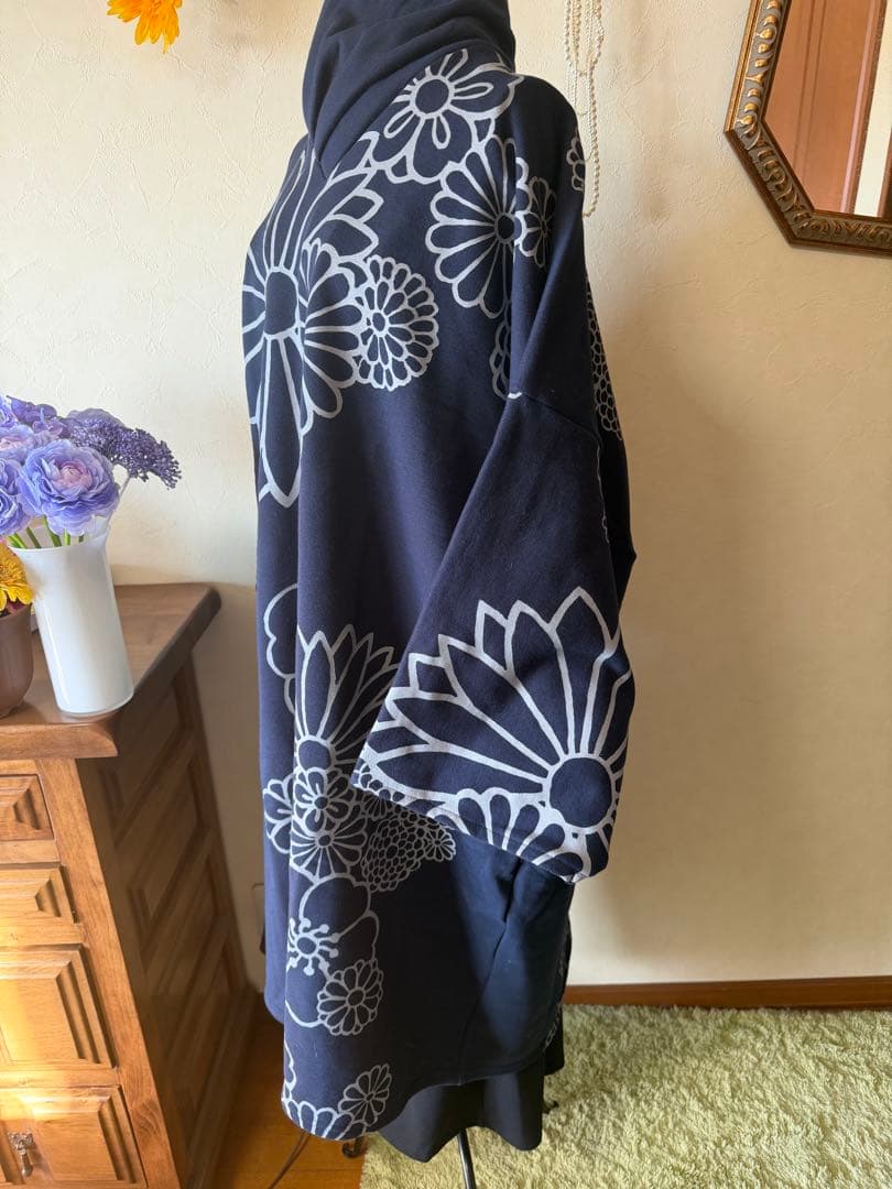 新品　ソウソウ　暖かいワンピース　裏毛 衿巻薙刀長方形衣　金襴緞子　濃紺