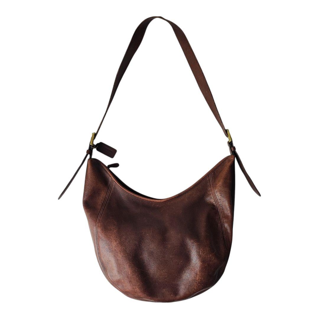 USA製OLD COACHハーフムーンワンショルダーバッグブラウン本革メンズ可