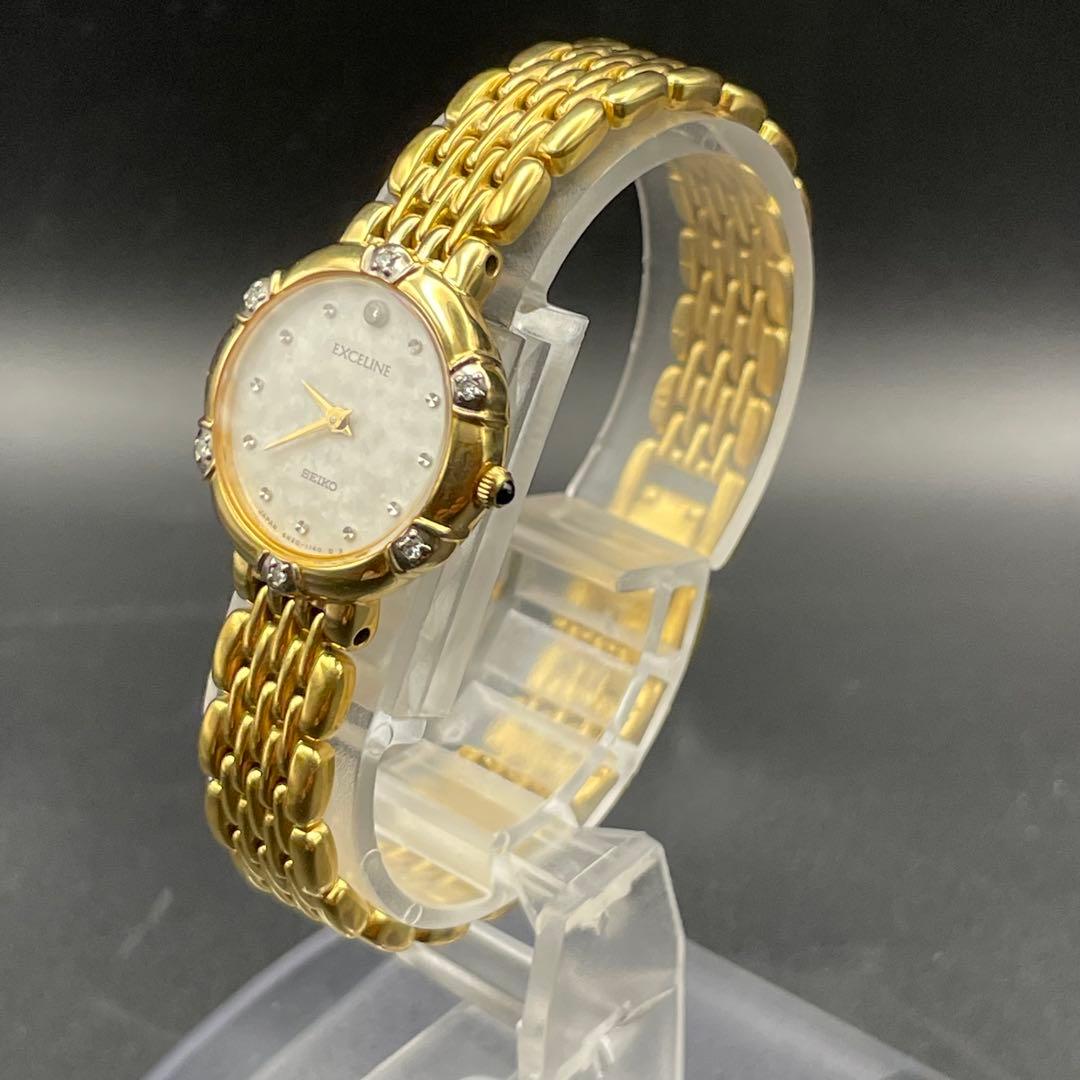 SEIKO エクセリーヌ　ダイヤベゼル　ゴールド 腕時計レディース