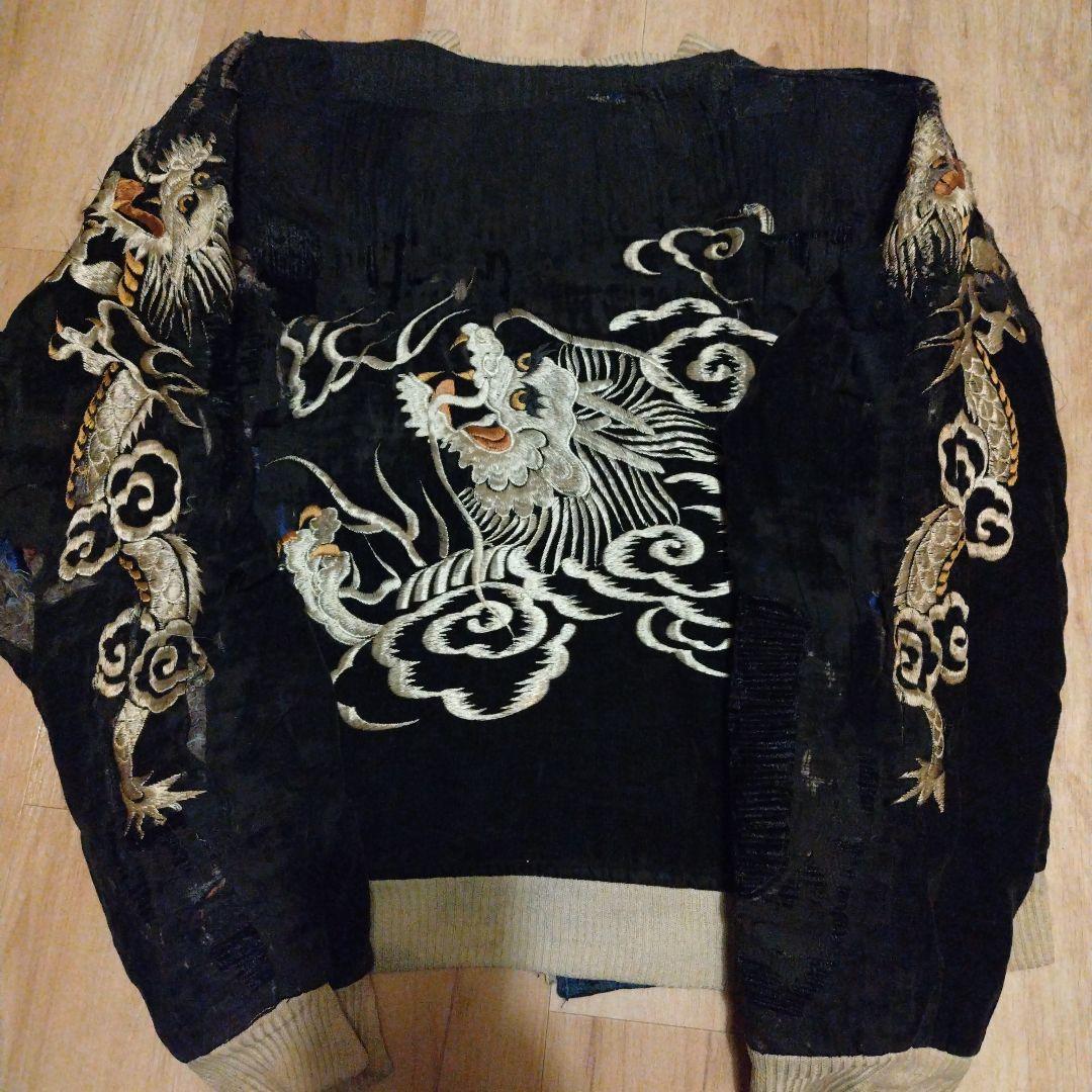 50s　スカジャン　黒　別珍　龍　鷹　ジャパンマップ　古着　ビンテージ