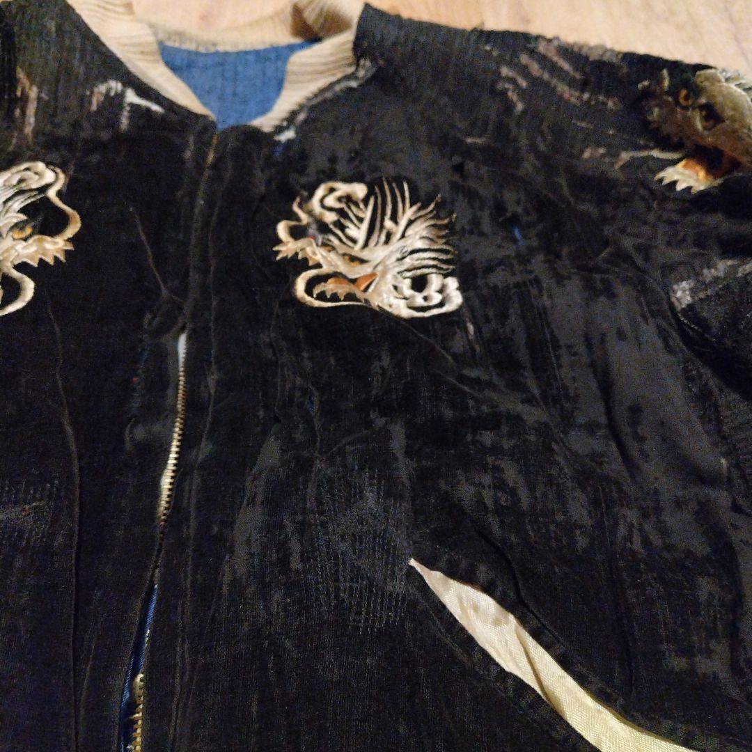50s　スカジャン　黒　別珍　龍　鷹　ジャパンマップ　古着　ビンテージ