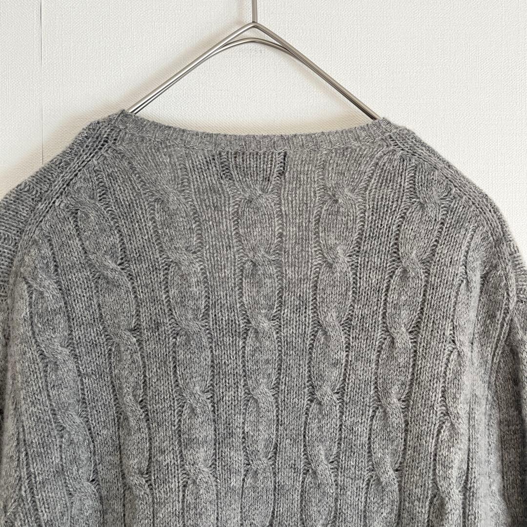 【優しいグレー★カシミヤ混★未使用級】ラルフローレンケーブルニット★クルーネック