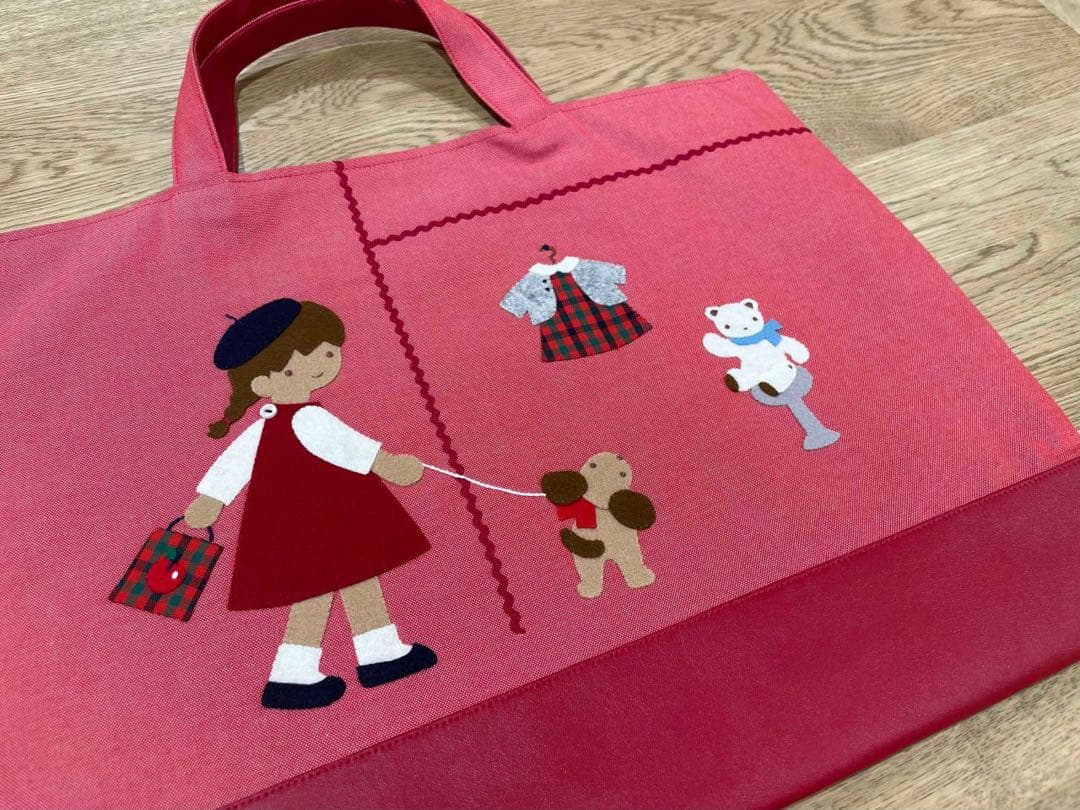 ファミリア デニムバッグ レッド 手刺繍 気になるあの子 手さげカバン