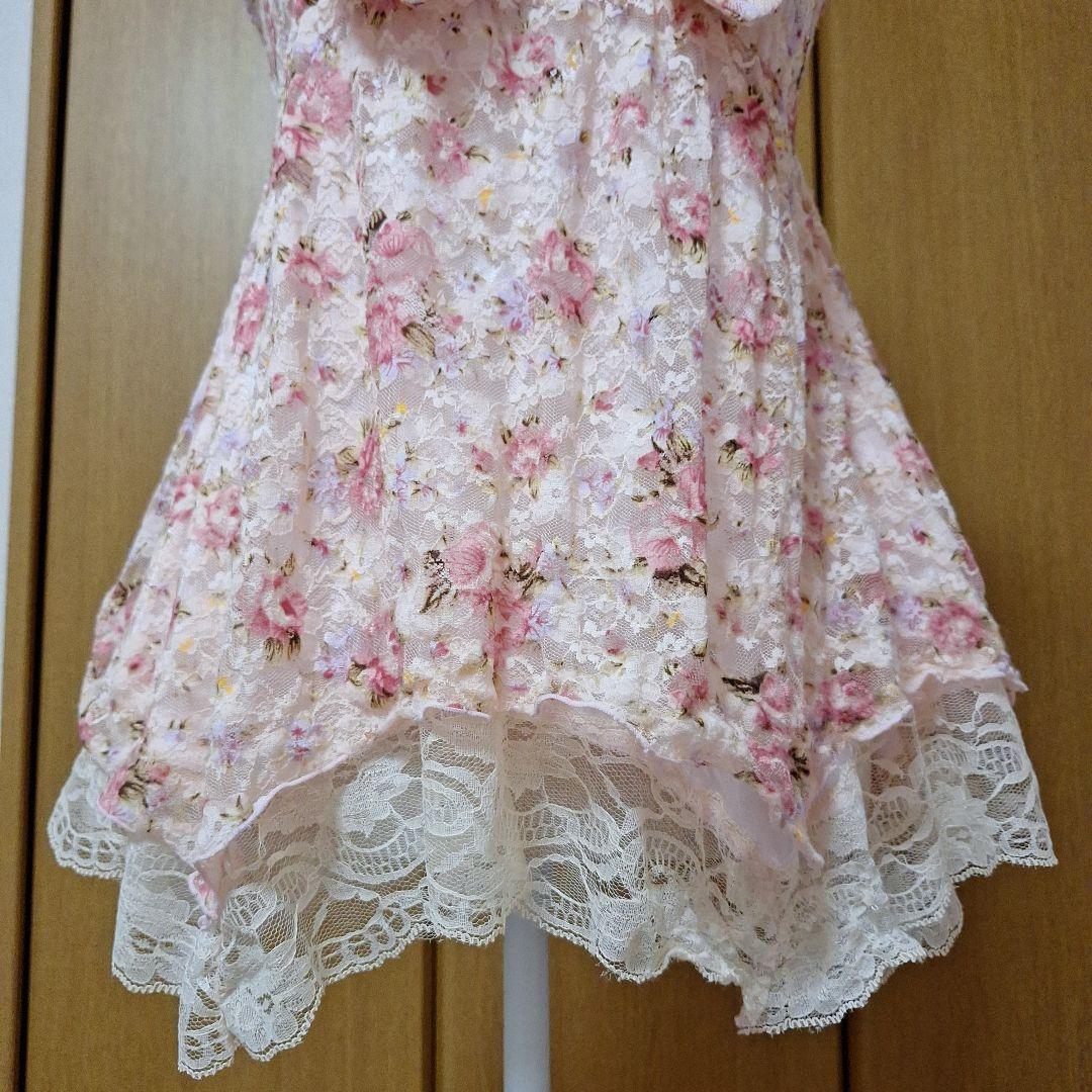 総レース花柄リボン付きキャミソール