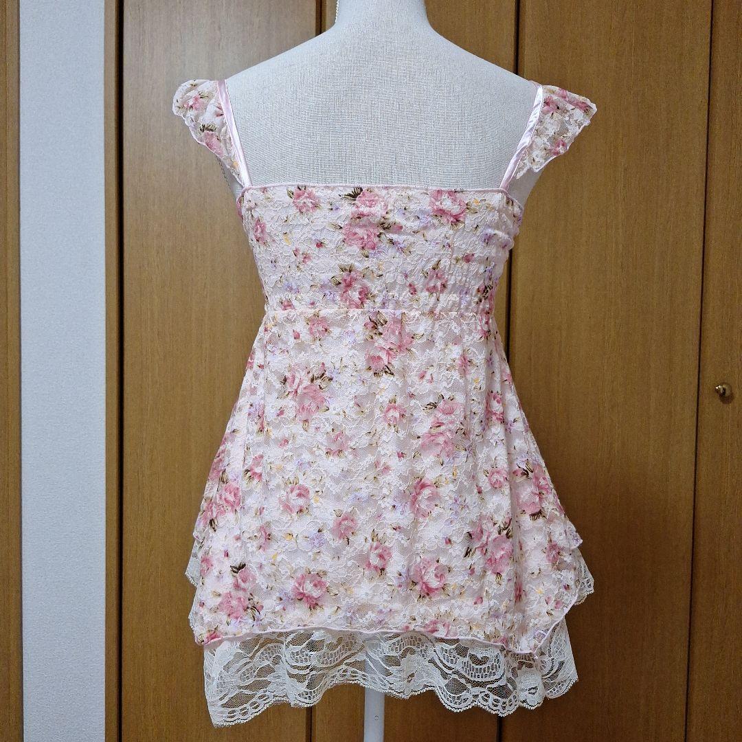 総レース花柄リボン付きキャミソール