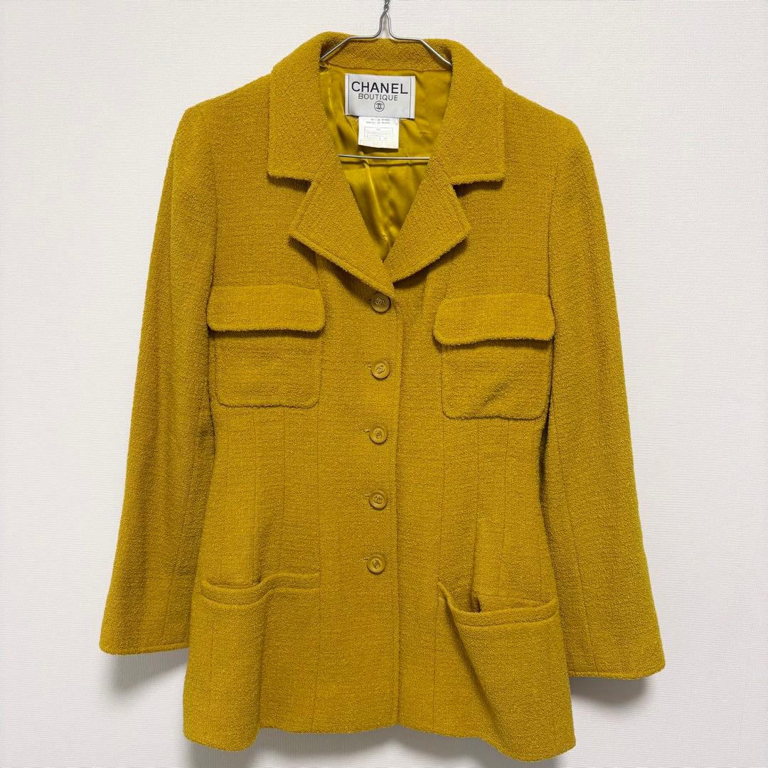 CHANEL ココマーク　ツイードワンピースコート　からし色