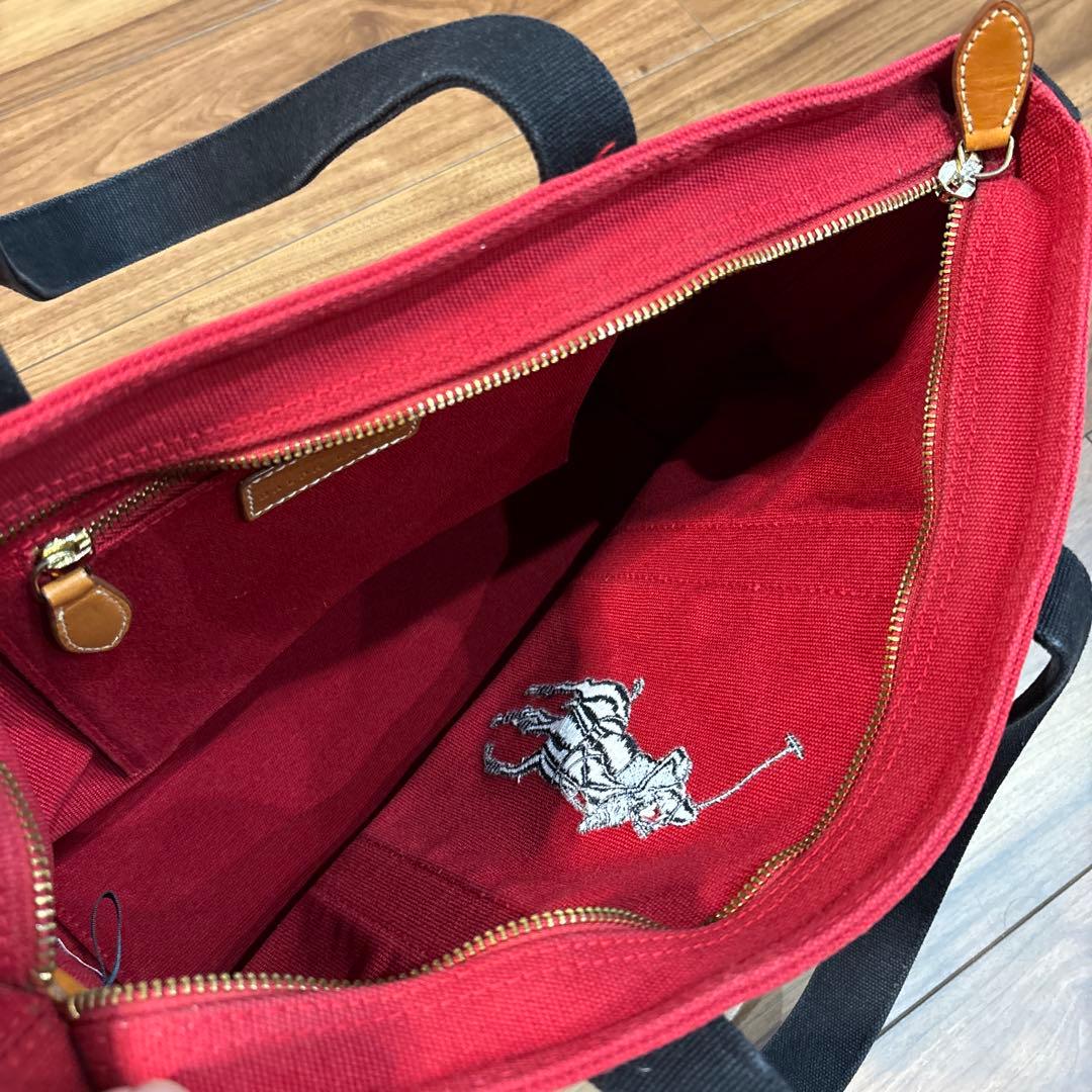 【美品】POLO ラルフローレン 帆布キャンパス×レザー トートバッグ 刺繍ロゴ