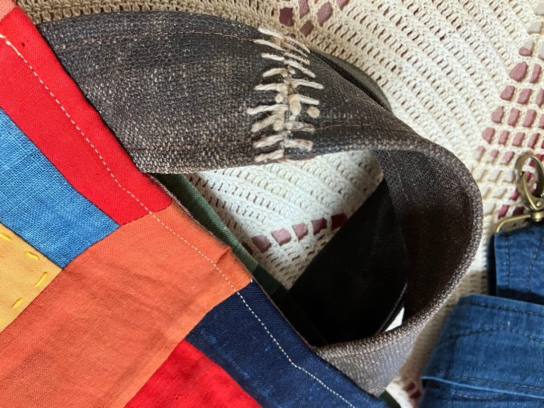 紅花染め茜染め草木染め藍染柿渋染め酒袋刺し子古布2wayショルダー手提げバック