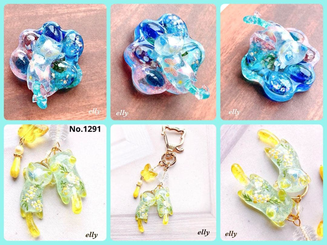 【sawasawa様】1290.天然石　琉球ガラス　肉球　とびつき猫　レジン