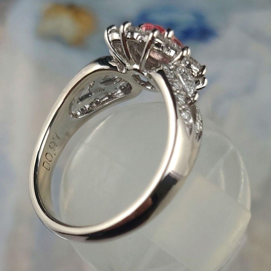 Pt パパラチアサファイア　ダイヤモンドリング　プラチナ　ダイヤ　鑑別所付き