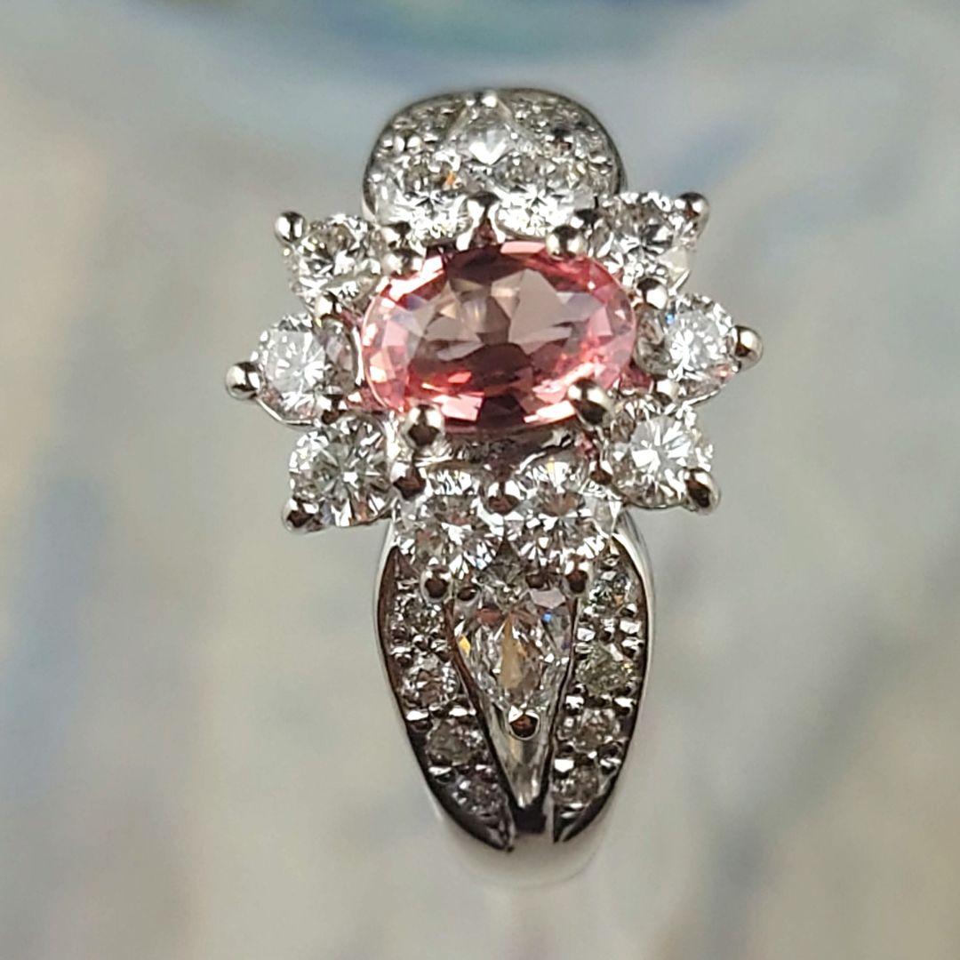 Pt パパラチアサファイア　ダイヤモンドリング　プラチナ　ダイヤ　鑑別所付き