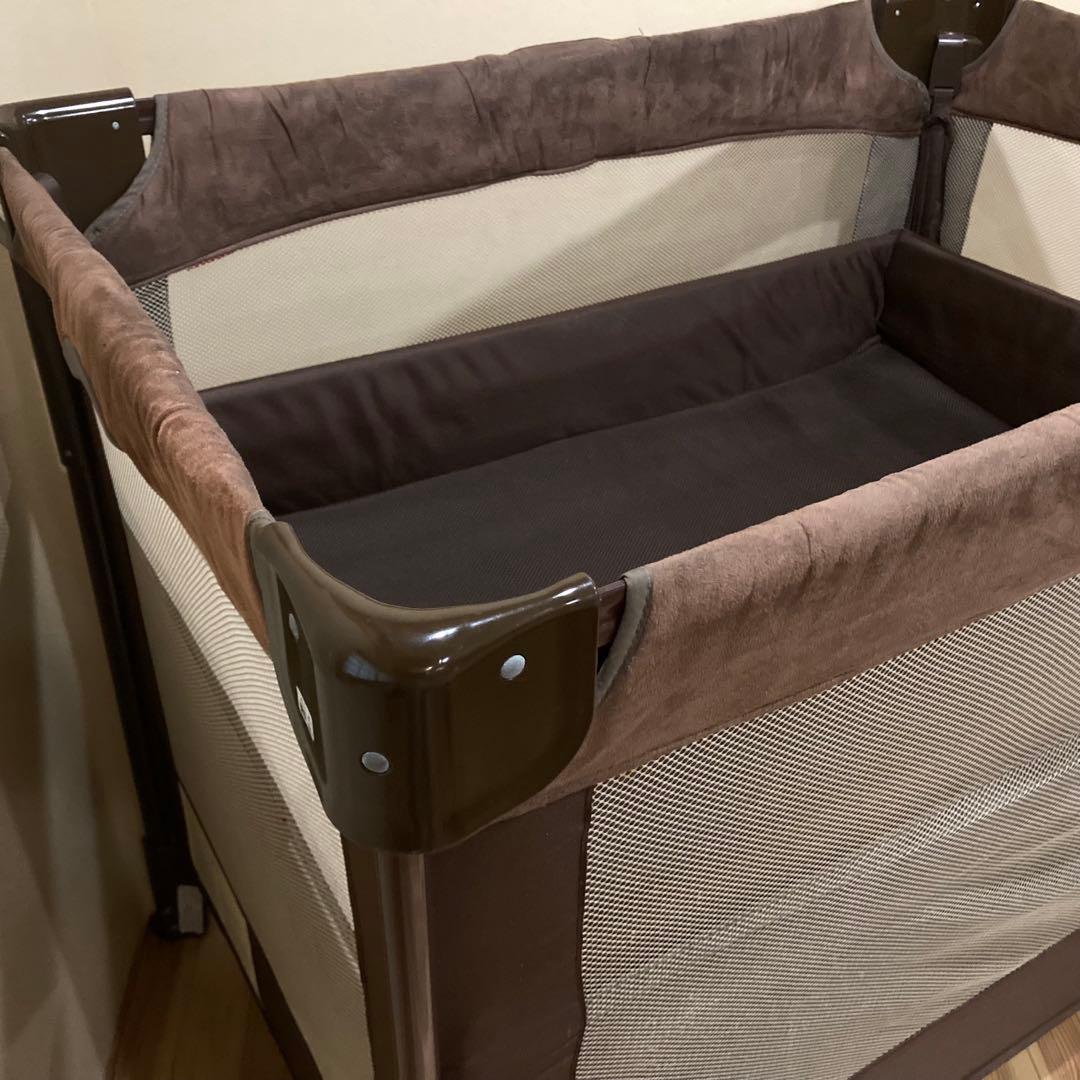 Aprica ココネルエアープラス ベビーベッド ブラウン 洗えるマット