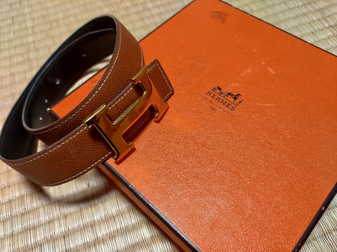 HERMES ブラウンレザー ベルト H型