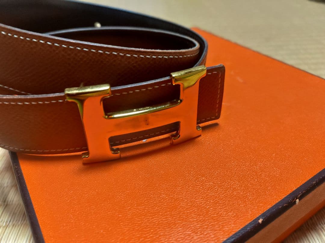 HERMES ブラウンレザー ベルト H型