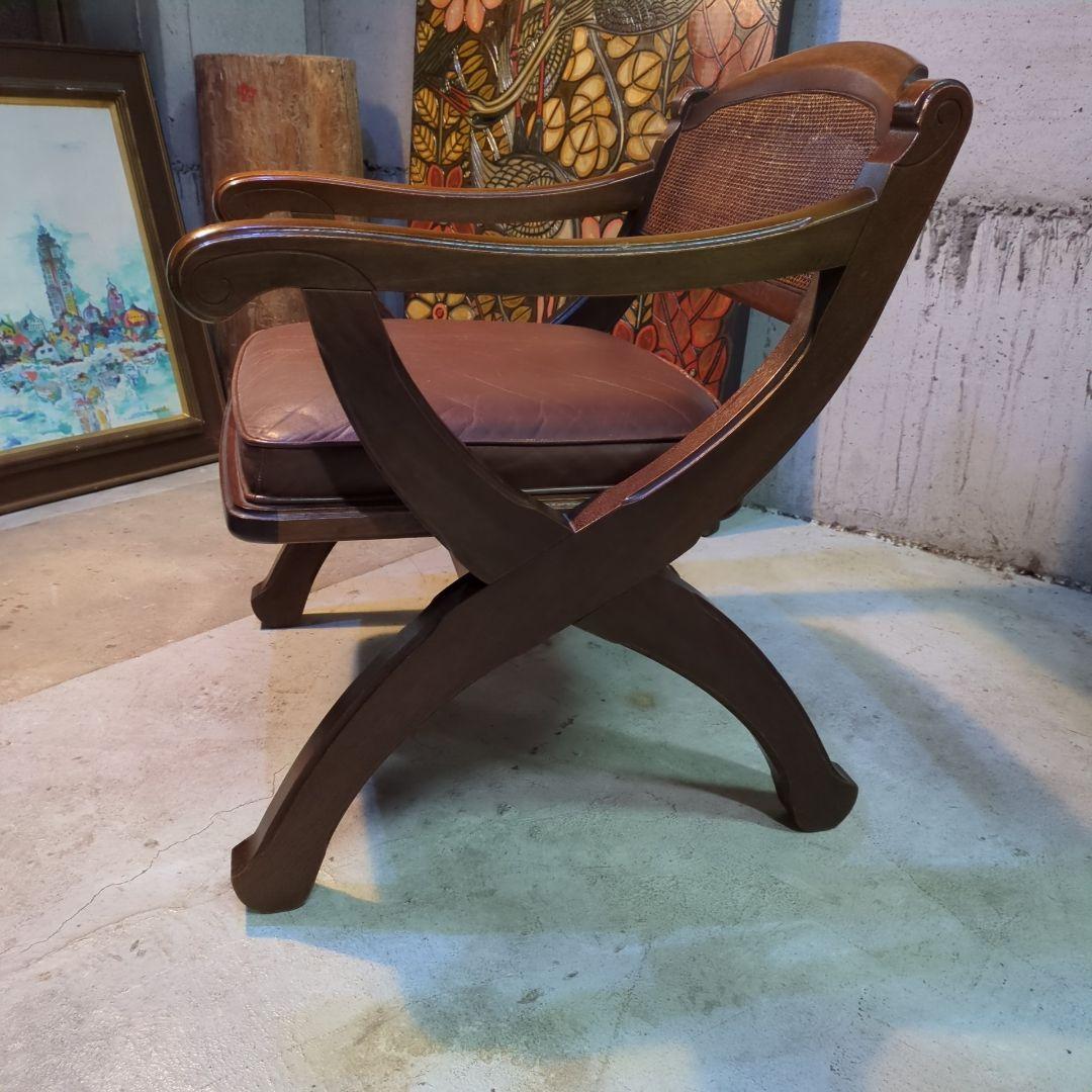 マルニ木工◆ビンテージ　ラタン　本革　ソファ　アーム　チェア 椅子 イス ①