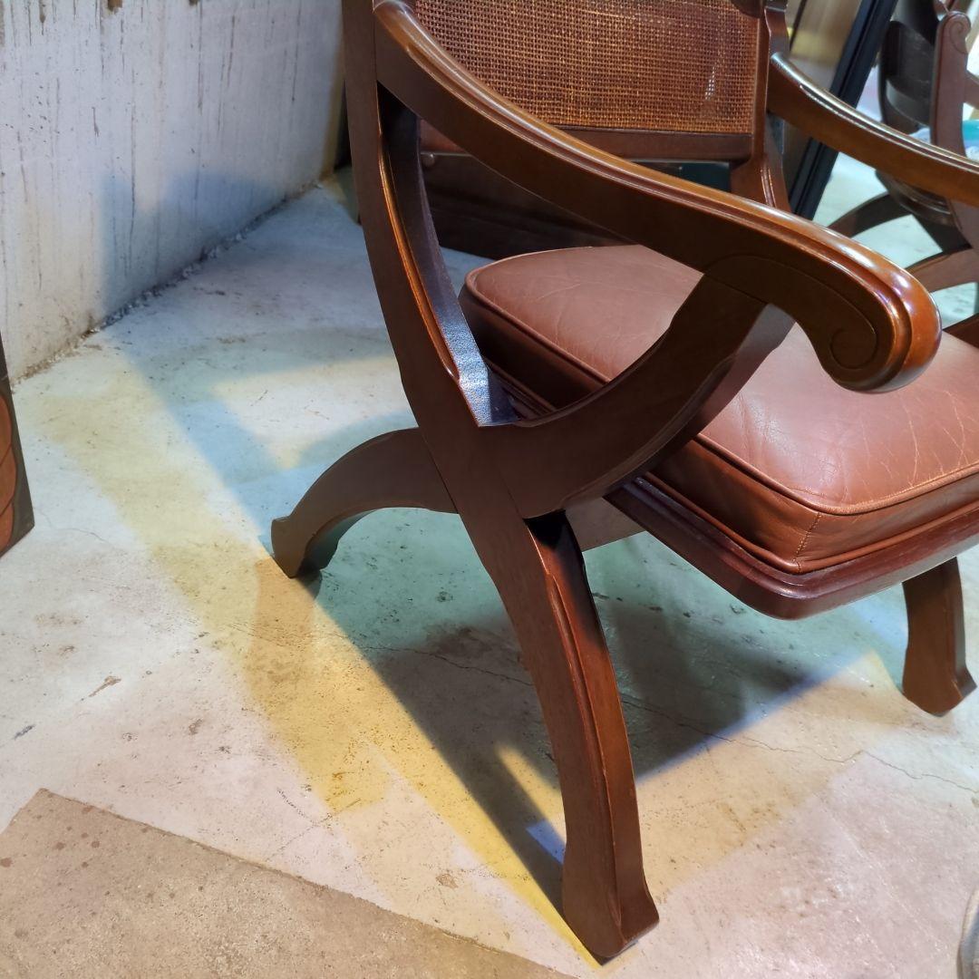 マルニ木工◆ビンテージ　ラタン　本革　ソファ　アーム　チェア 椅子 イス ①