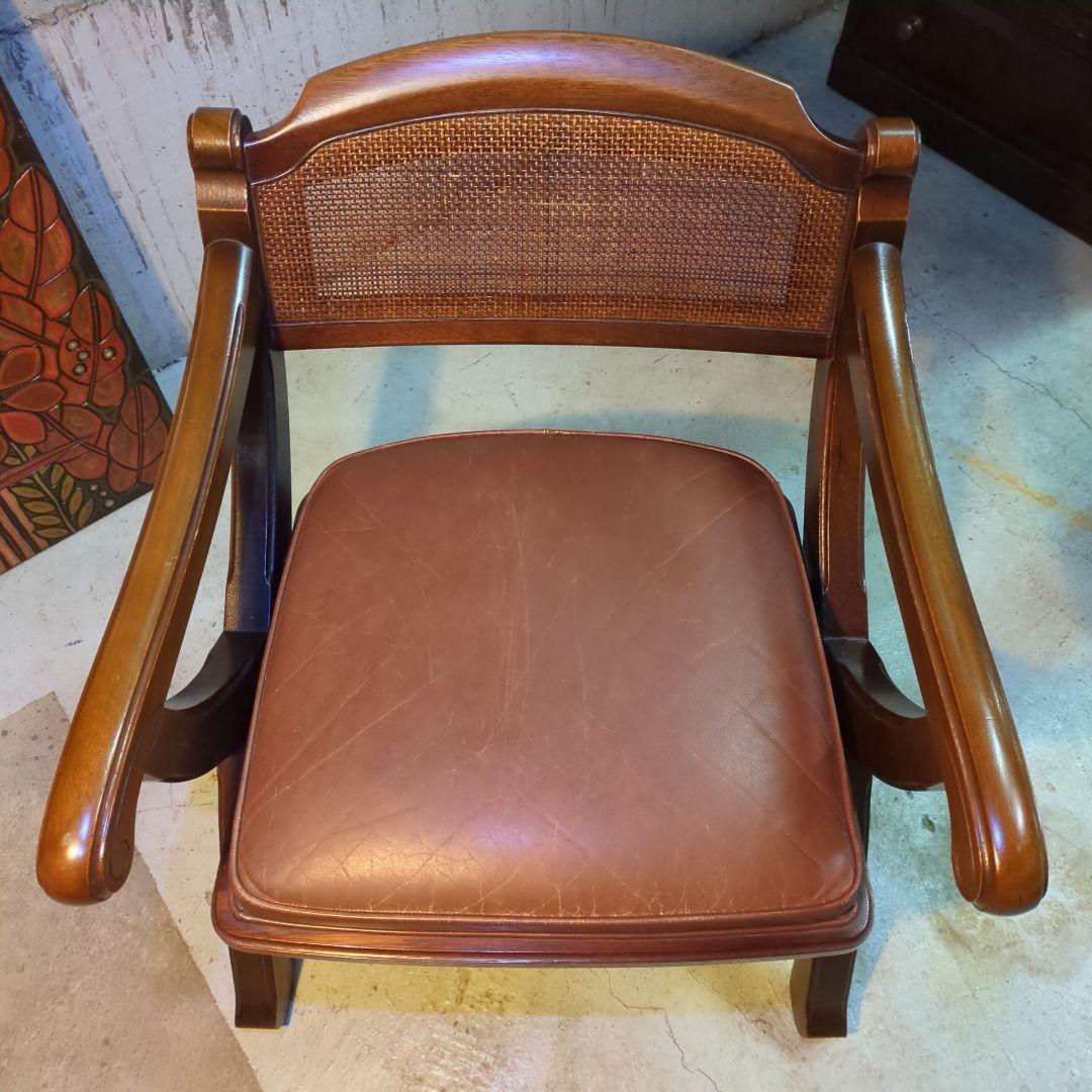 マルニ木工◆ビンテージ　ラタン　本革　ソファ　アーム　チェア 椅子 イス ①
