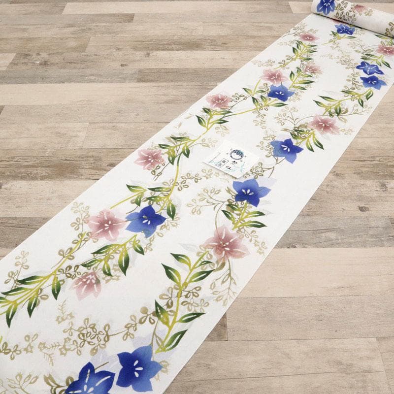 《新品『竺仙』反物◆紙糸ゆかた『桔梗』注染細川染め◆白◆反24-35》